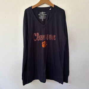 Clemson University Tigers Long Sleeve‎ T-shirt Womens XL V-neck Bedazzled FLAW